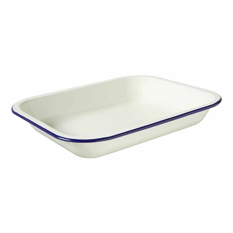 Wiltshire Enamel Oblong Pie Dish 1.5L Blue Rim 3 Wiltshire Enamel Oblong Pie Dish 1.5L Blue Rim