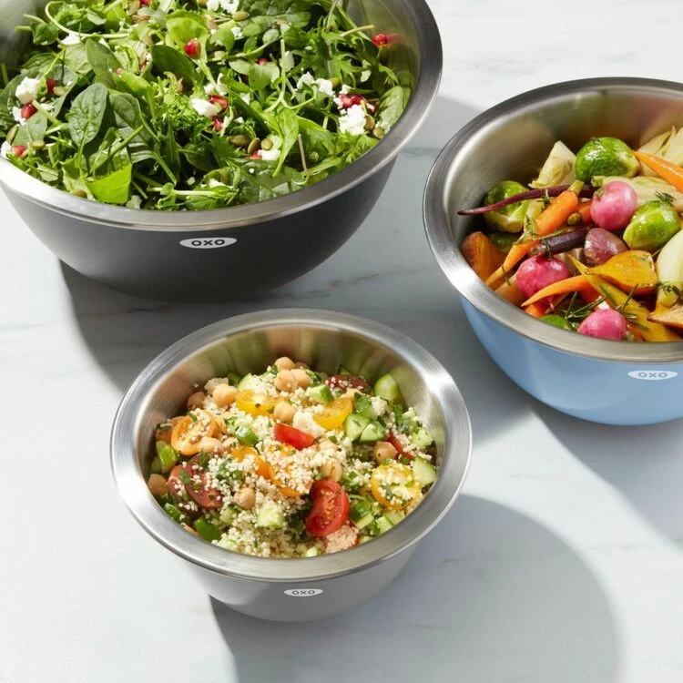 OXO Good Grips 3-Piece Stainless Steel Insulated Mixing Bowl Set 3 OXO Good Grips 3-Piece Stainless Steel Insulated Mixing Bowl Set